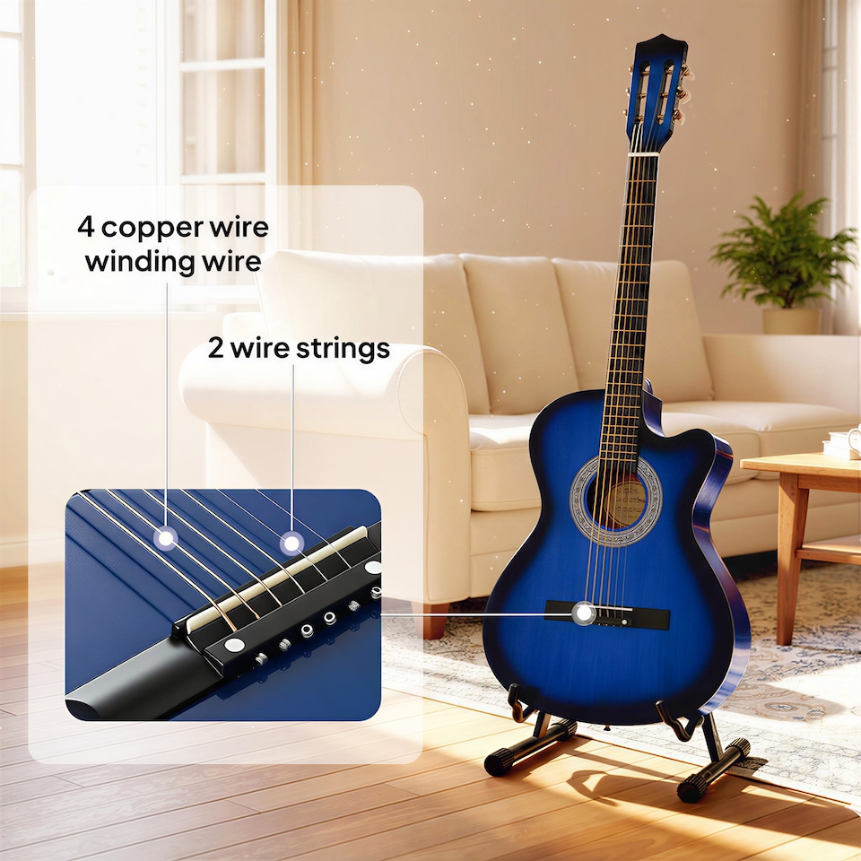 image 1 of HOMCOM Beginner Acoustic Electric Cutaway Guitar Adult Junior Guitar, Blue | Blue