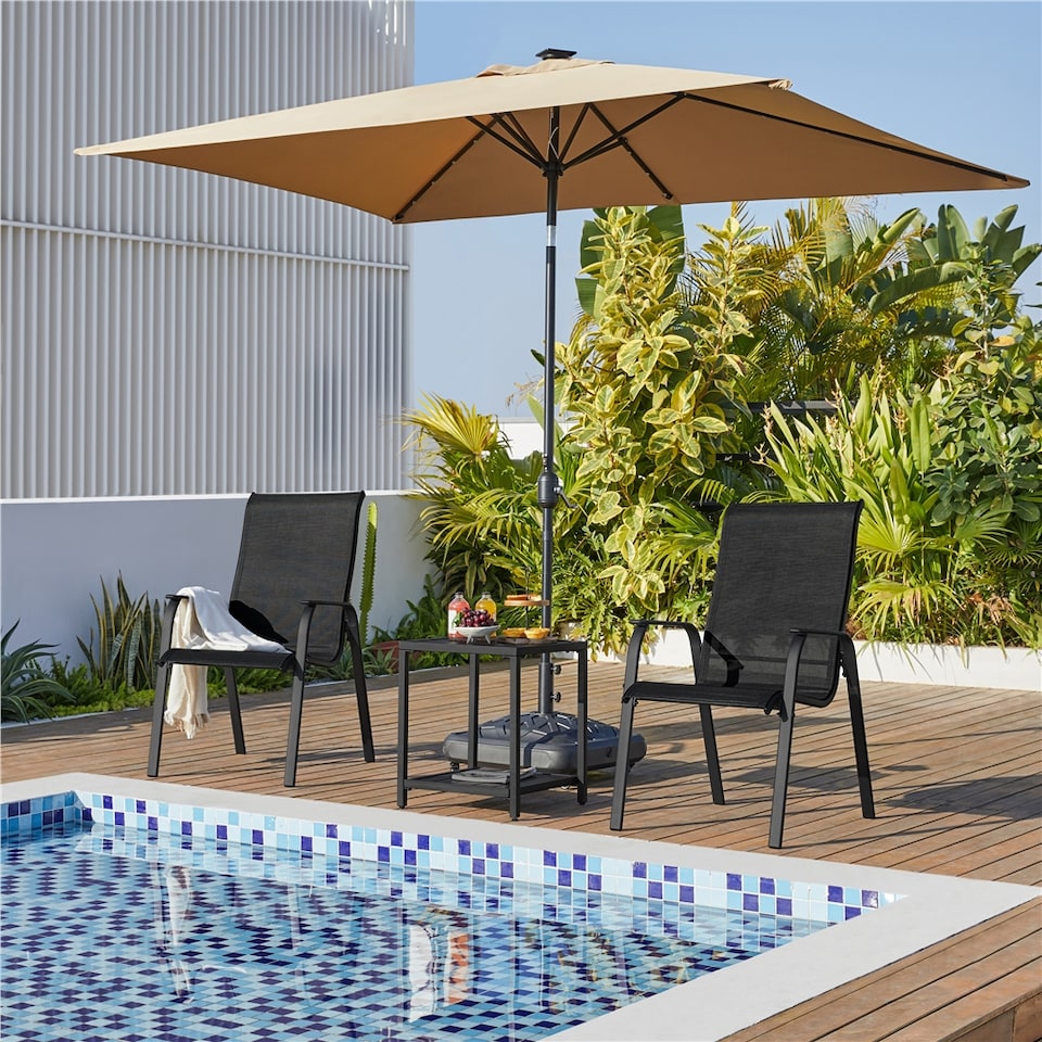 image 1 of Yaheetech Set of 2 Outdoor Texteline Stackable Dining Chairs with Backrest-Black | Black | Black | One Size