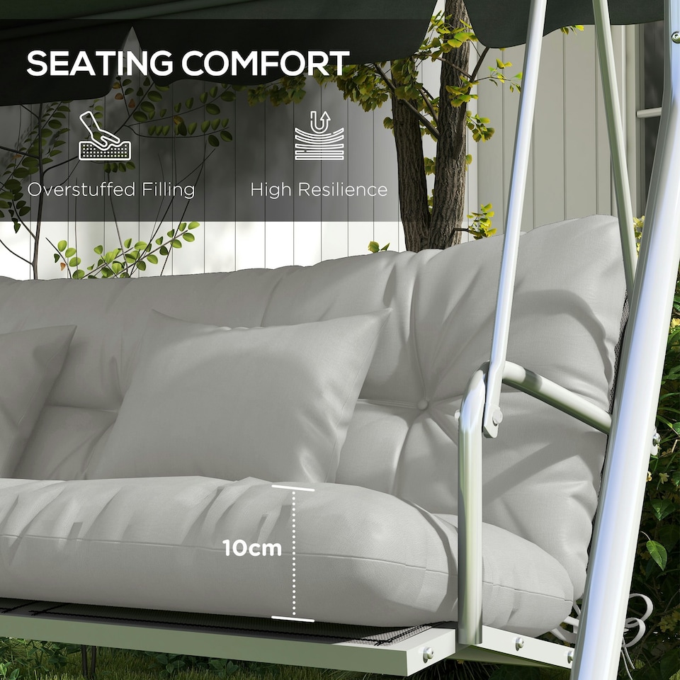 image 1 of Outsunny Outdoor Seat Cushions Back Cushion with 2 Pillows, Water Repellent Seat Pads for 3-Seater Chair, Swing, Sofa 
