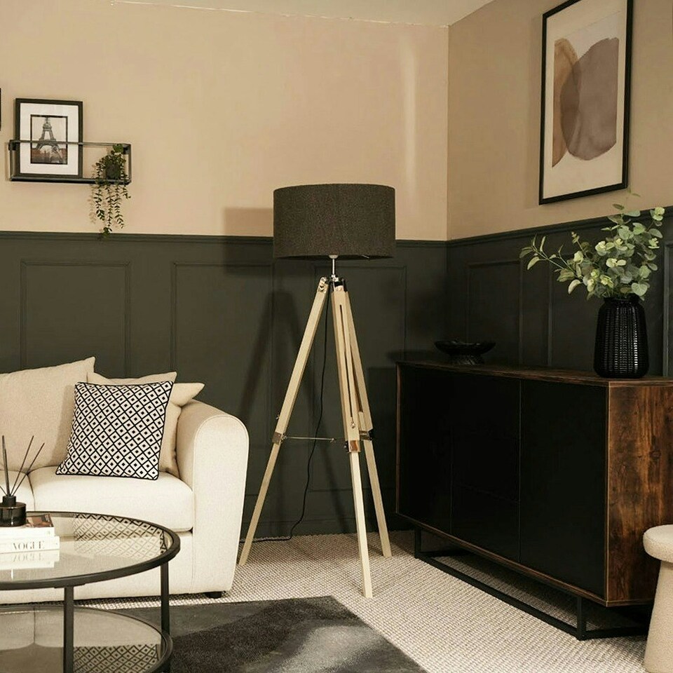 image 1 of ValueLights Clipper Painted Natural Floor Lamp with Charcoal Boucle Shade