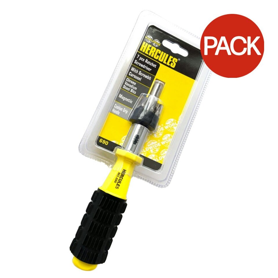 Hercules Ratchet Screwdriver (Pack of 7) - Yellow/Black - One Size