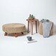 image 6 of Homescapes Linen Large Round Cotton Knitted Footstool on Legs