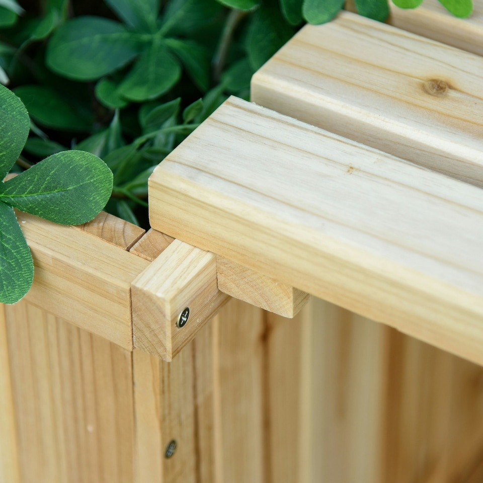 image 1 of Outsunny Wooden Garden Planter & Bench Combination Garden Raised Bed Natural