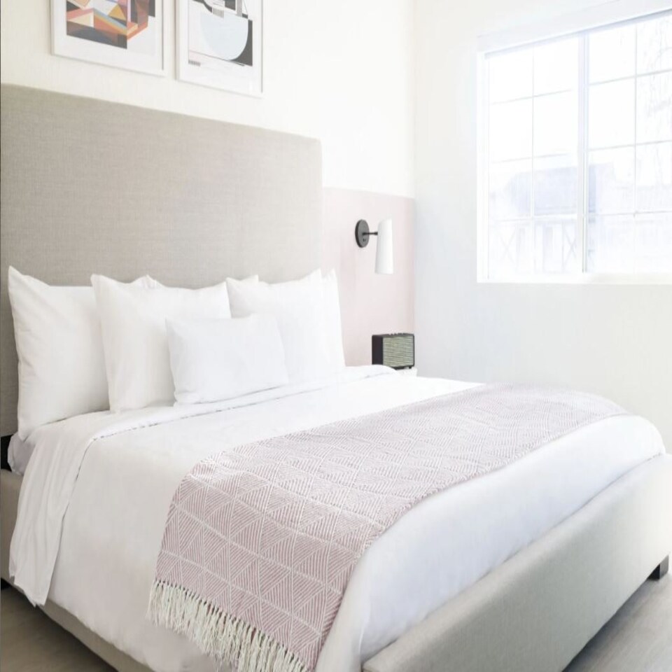 image 1 of Geo Diamond Collection Recycled Cotton Throw in Blush Pink (90" x 100") Pink | Pink