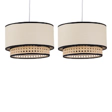 Set of 2 Koral - Natural Rattan and Cane 25 cm Easy Fit Pendant Shades | Cream | Natural rattan | 2
