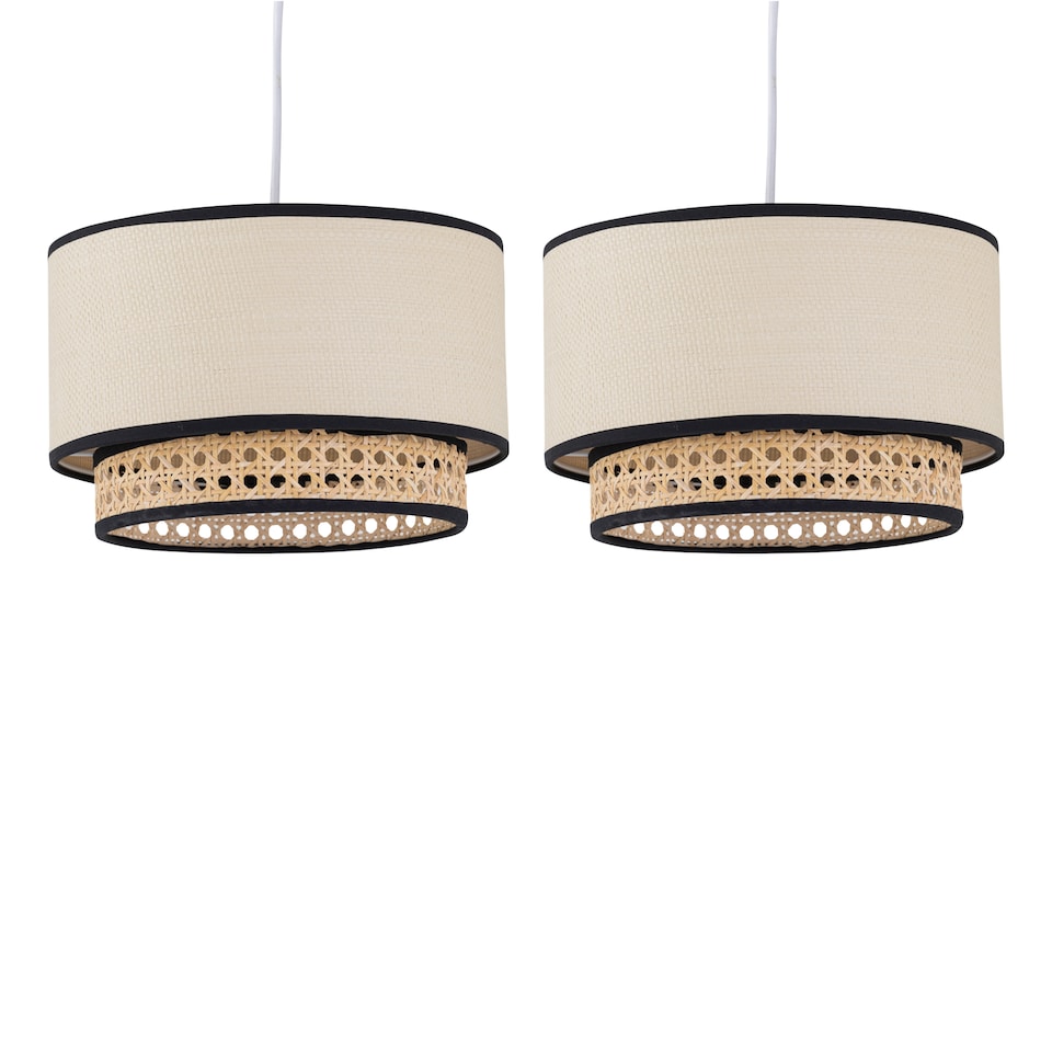image 1 of Set of 2 Koral - Natural Rattan and Cane 25 cm Easy Fit Pendant Shades | Cream | Natural rattan | 2