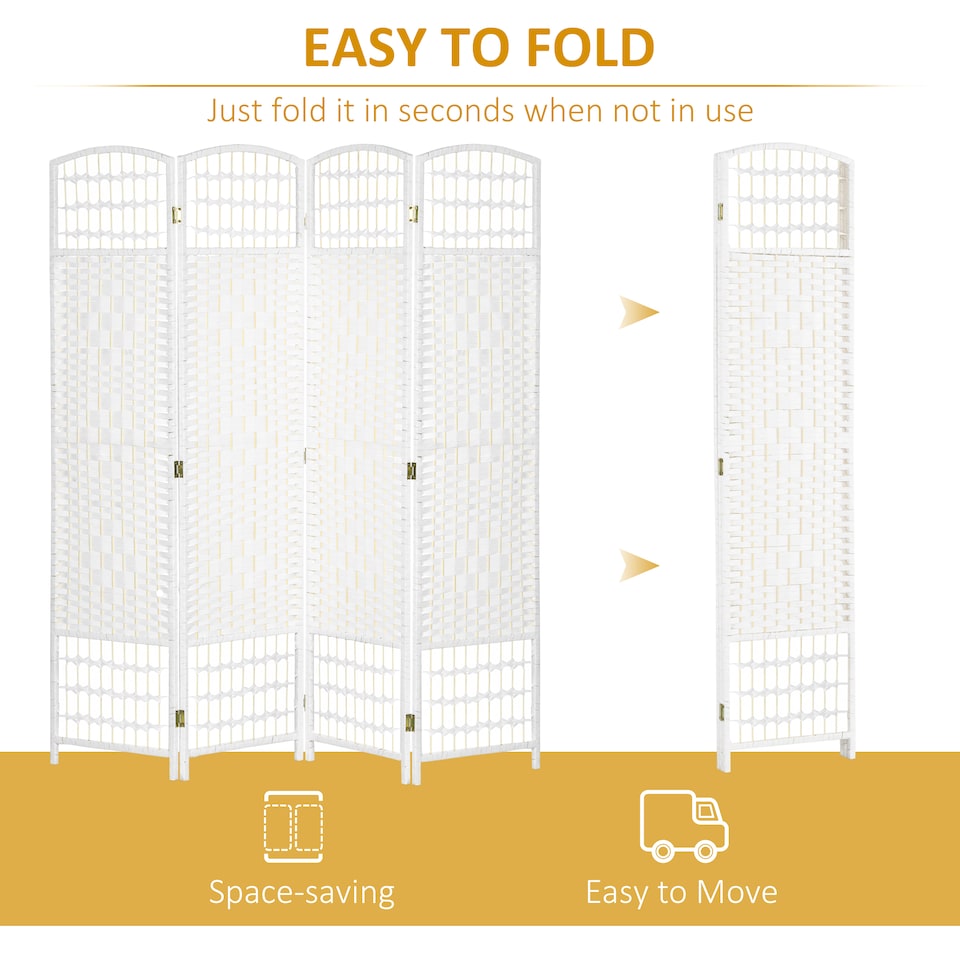 image 1 of HOMCOM 4 Panel Folding Room Divider, Freestanding Privacy Screen, White | White | White