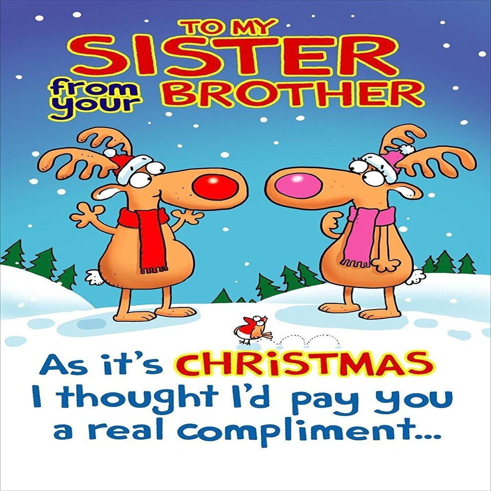 image 1 of To My Sister From Your Brother Humour Christmas Greeting Card