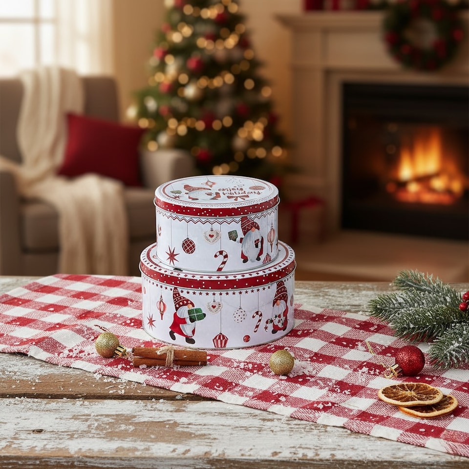 image 1 of Christmas Cookie and Cake Nesting Tin Set | Multi | Santa Gnome | 3
