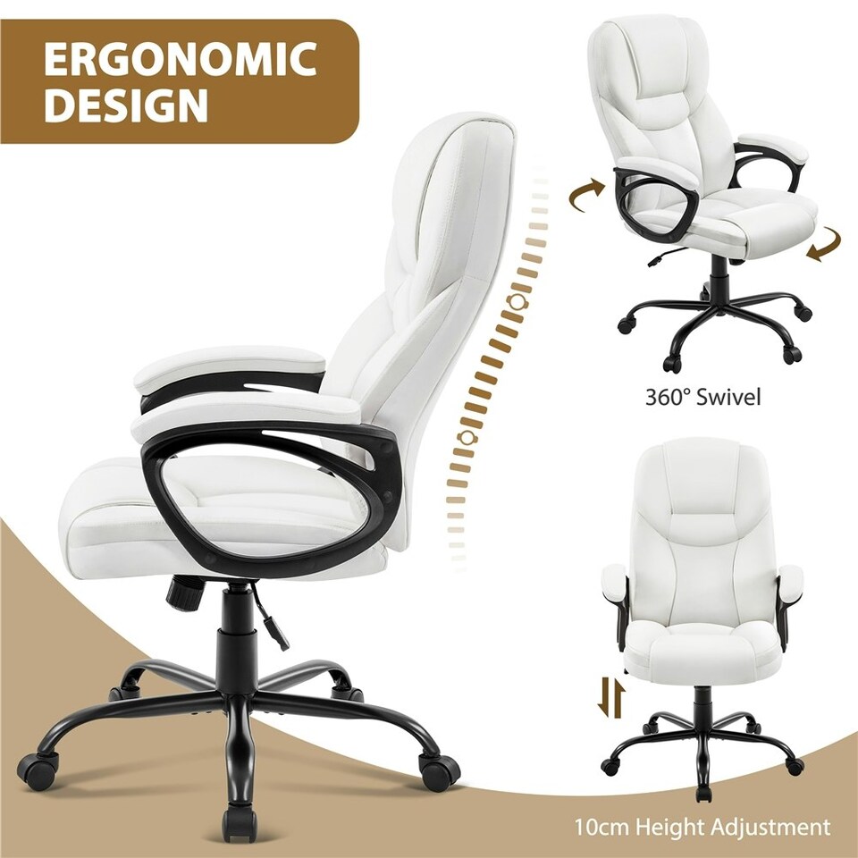 image 1 of Yaheetech Faux Leather Executive Office Chair with Ergonomic High Back | White
