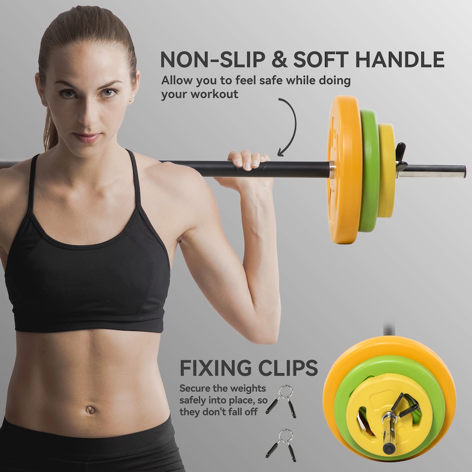 image 1 of HOMCOM 20kg Weights Barbell Set with Non-slip Handle for Strength Training Multi