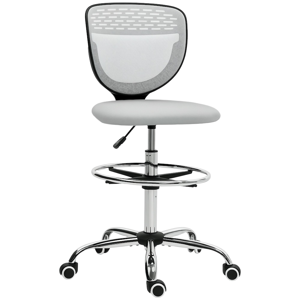 image 1 of Vinsetto Draughtsman Chair, Office Chair with Wheels, Light Grey