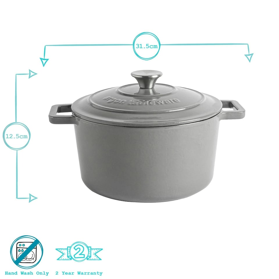 image 1 of Argon Tableware 2 Piece Cast Iron Casserole Dish Set - Hob to Oven - 2 Sizes - Slate Grey Grey