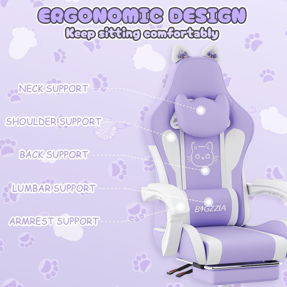 image 1 of Rattantree Ergonomic Gaming Chair with Massage Support & Footrest