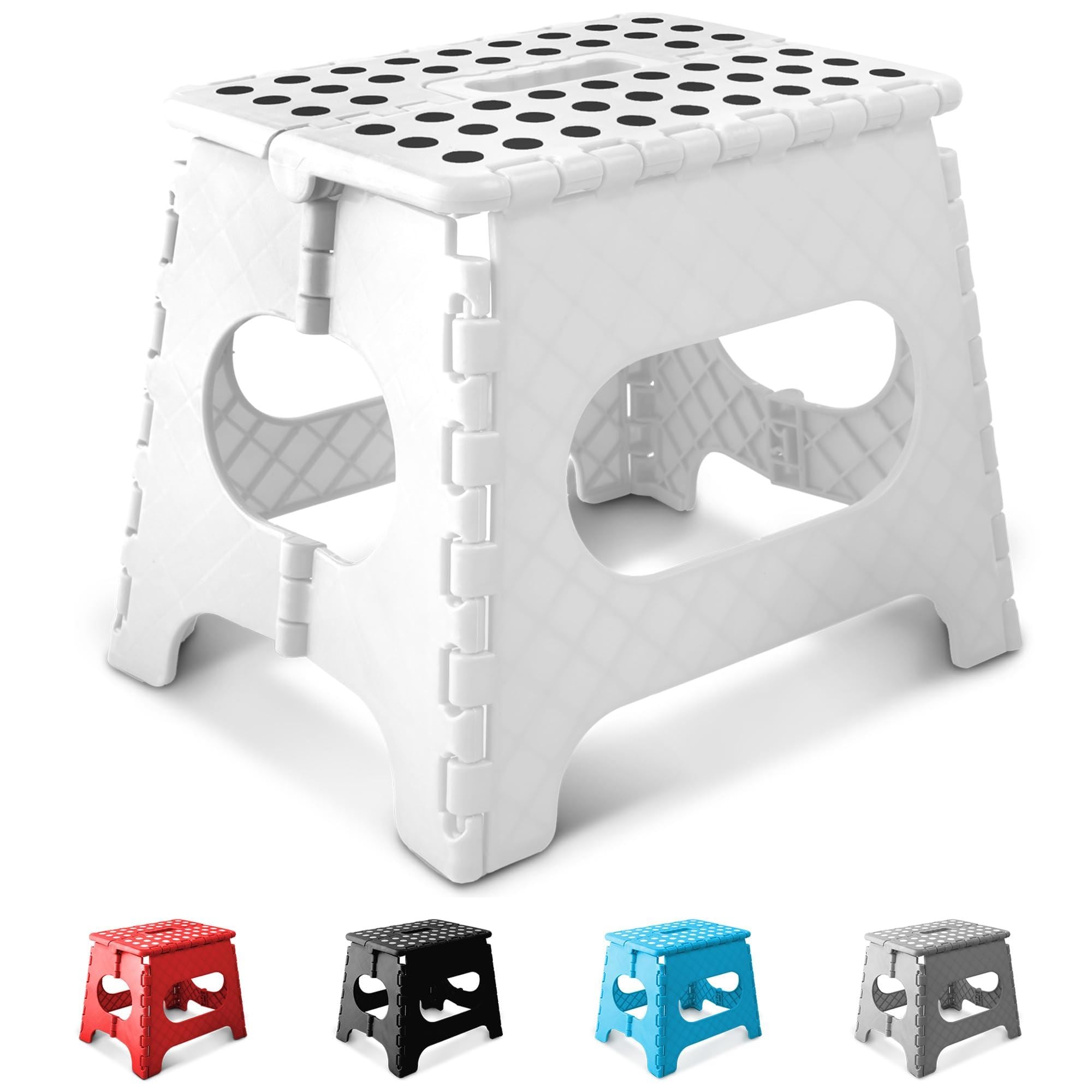 Keplin Heavy Duty Folding Step Stool Non-Slip Plastic with Carry Handle, 11 Inch