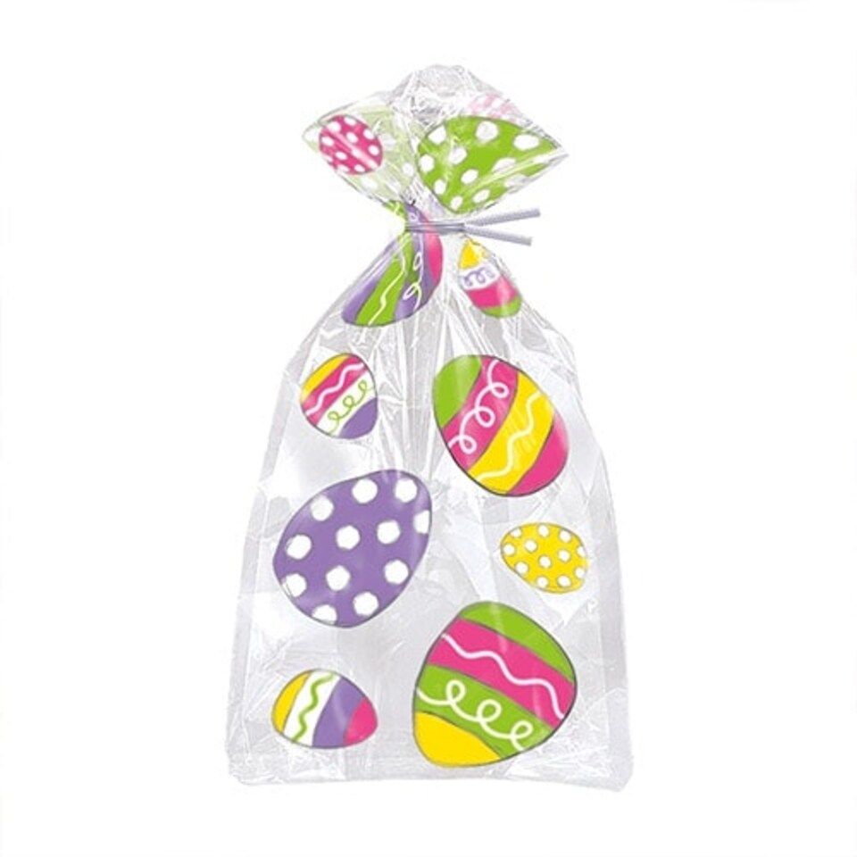 image 1 of Colourful Easter Egg Clear Cello Gift Bags with Twist Ties - Pack of 20