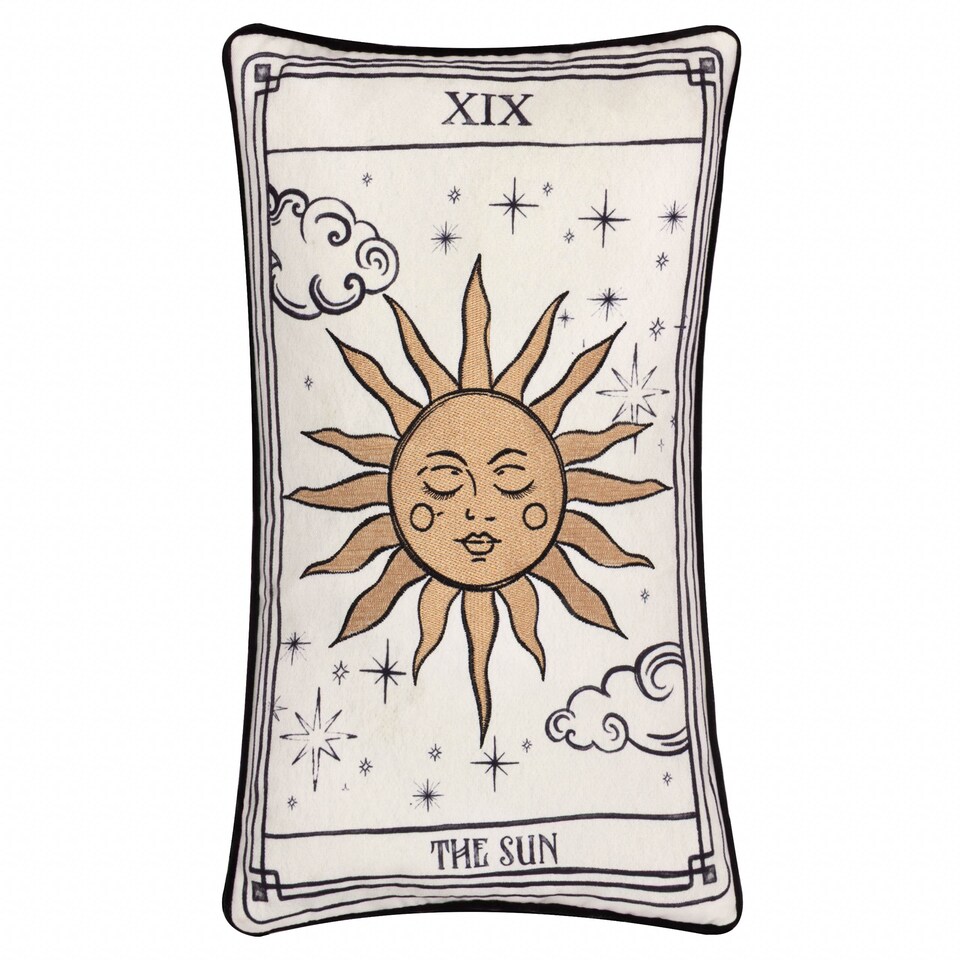 image 1 of Furn Celestial Stories Embroidered Velvet Cushion | Cream | Linen/Black