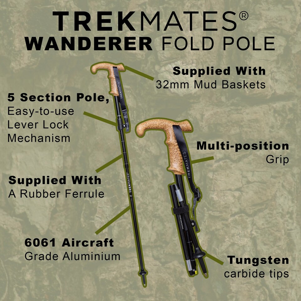 image 1 of Wanderer Fold Single Pole Compact Foldable Walking Stick Hiking Outdoor | Black | Black | One Size | 1