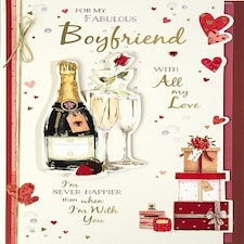 Valentine’s Day Card Boyfriend Champagne Bottle With Flutes