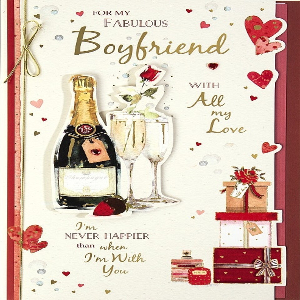 image 1 of Valentine’s Day Card Boyfriend Champagne Bottle With Flutes