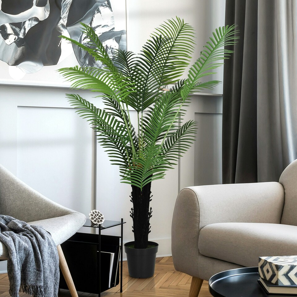 image 1 of HOMCOM 175cm Artificial Areca Palm Tree with PE Leaves and Flocked Soil Green | One Size