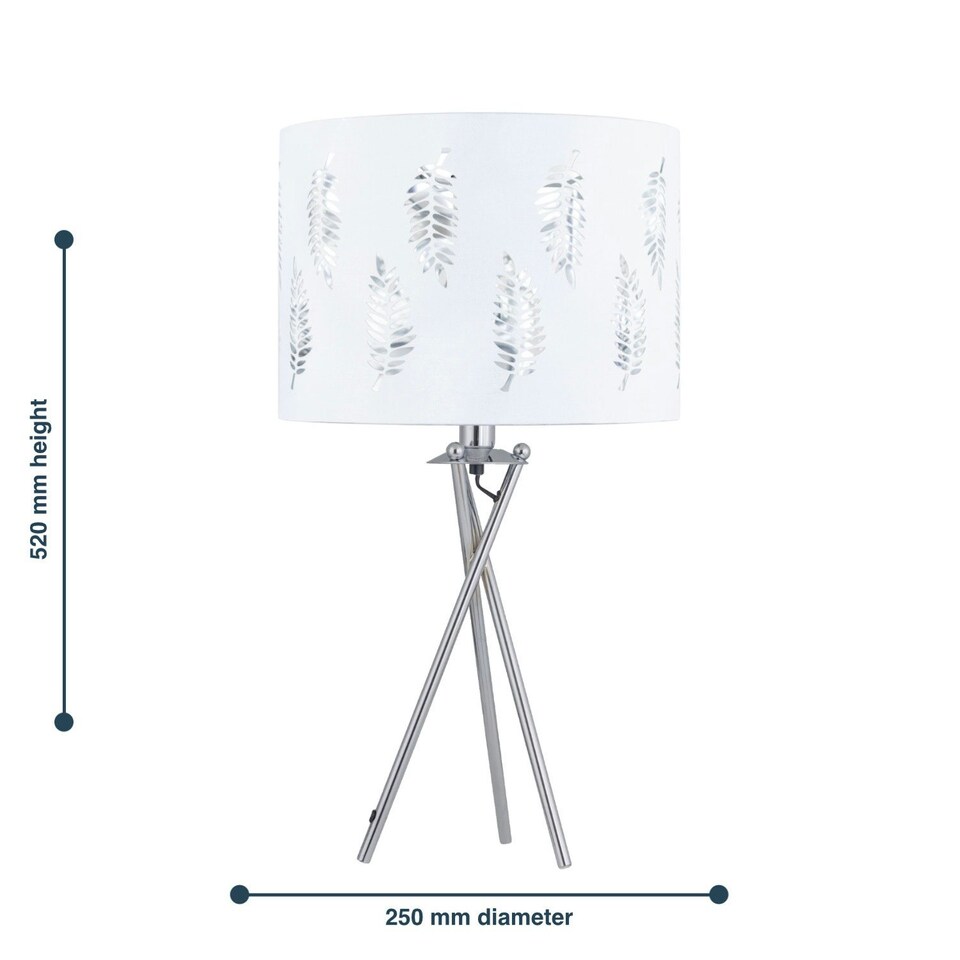 image 1 of Set of 2 Tripod Table Lamps with White Fern Cut Out Shades Chrome | White