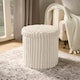 image 1 of OHS Soft Fleece Ribbed Round Foldable Footstool Seat Storage Organiser Ottoman Cream