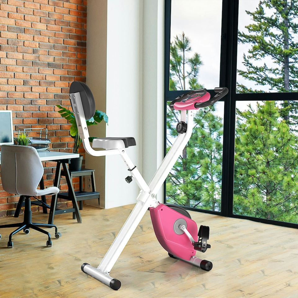image 1 of HOMCOM Magnetic Resistance Exercise Bike Foldable LCD Adjustable Seat Grey