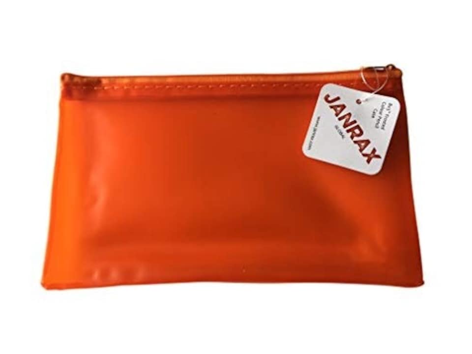 image 1 of 8x5" Frosted Orange Pencil Case - See Through Exam Clear Translucent