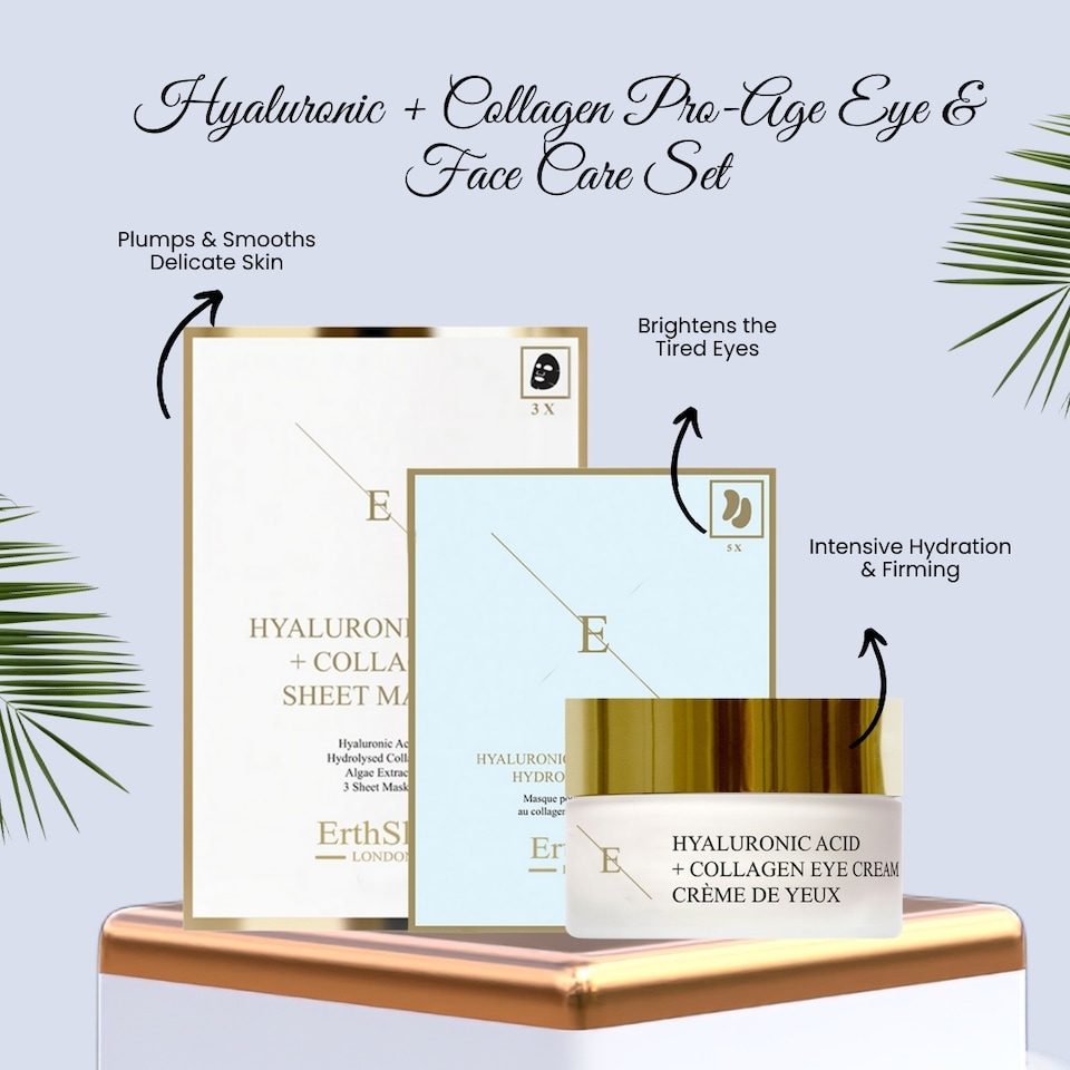 image 1 of Erth Skin London Hyaluronic & Collagen Mask - 3 Sheets + Pro Age Eye Cream 30ml + Hydrogel Eye Pads 5X2