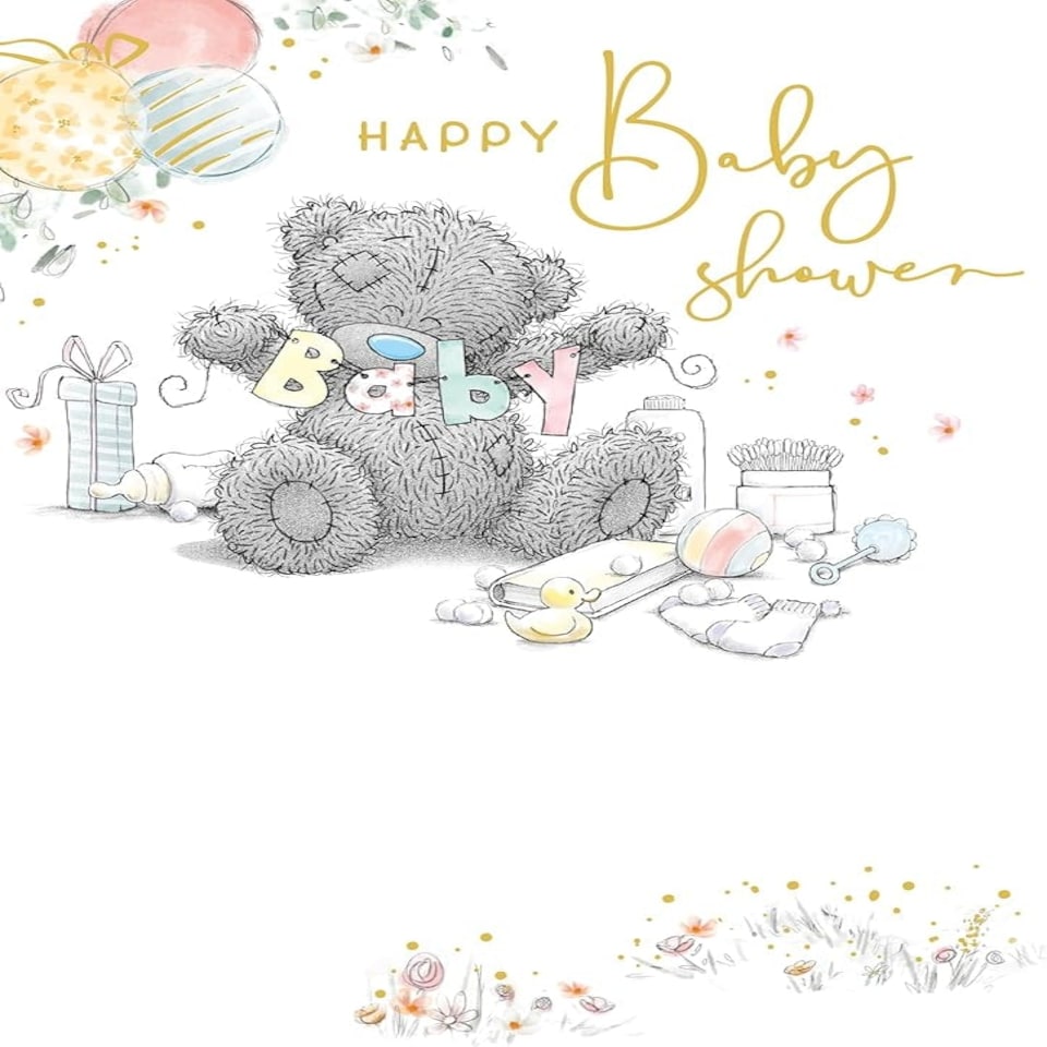 image 1 of Bear With Garland 'Happy Baby Shower' Card