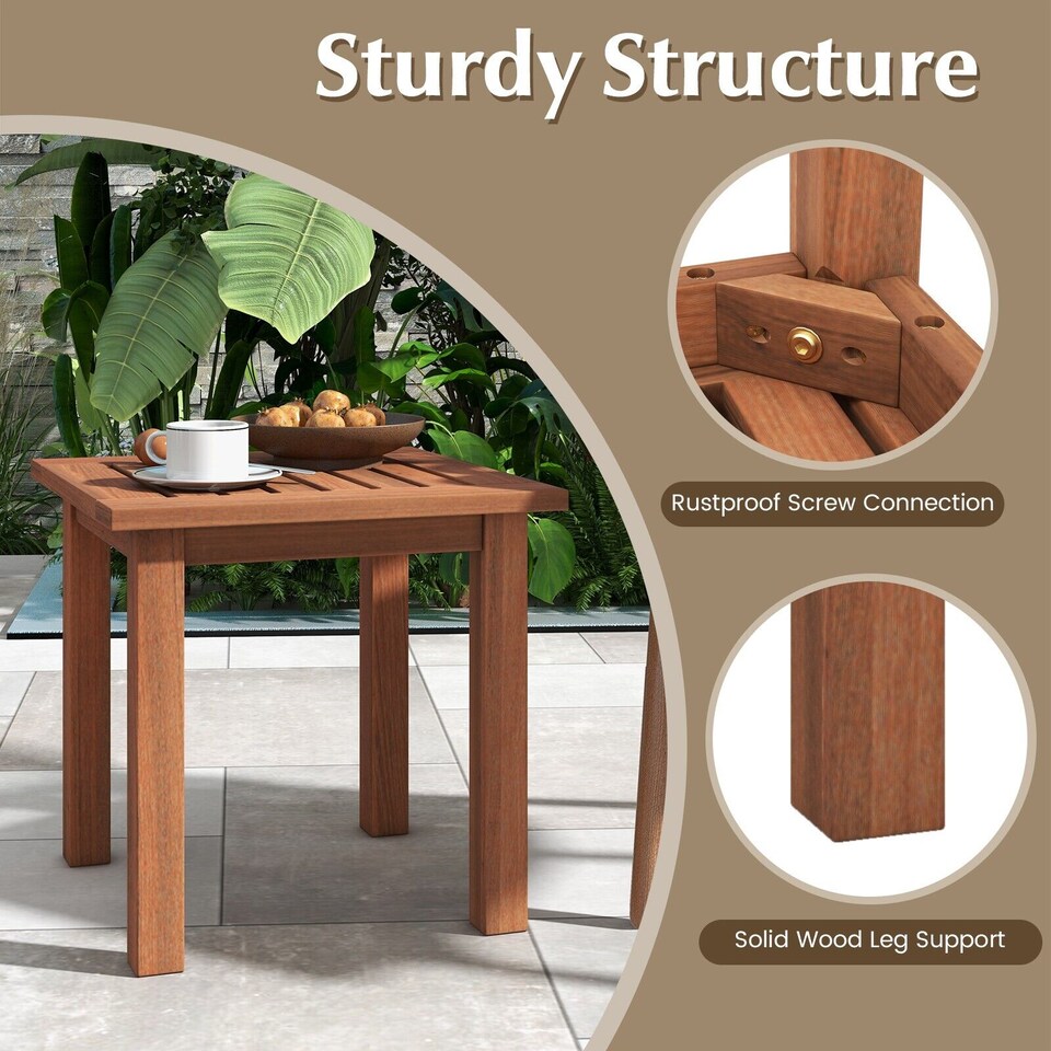 image 1 of Patio Hardwood Side Table Outdoor Square End Table Wooden Slatted Coffee Table