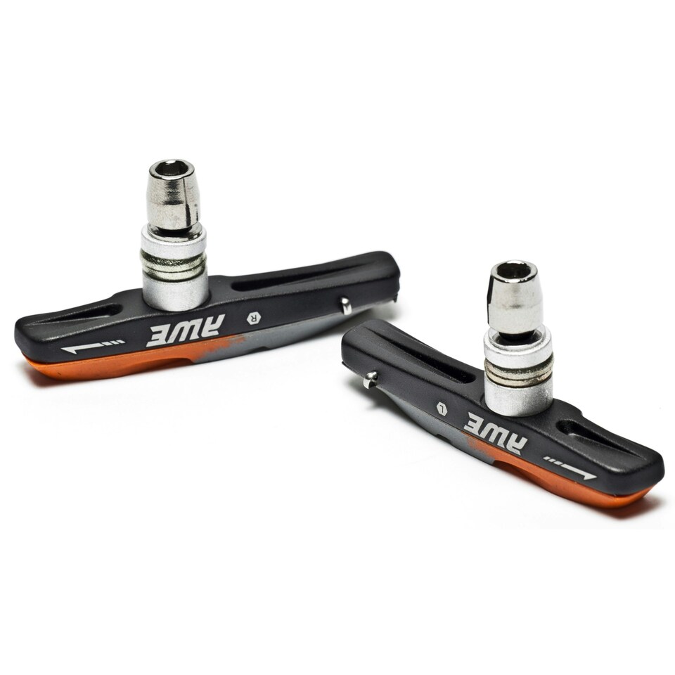 image 1 of AWE 72mm Two Tone Contour Design Bike Brake Blocks/Pads Grey/Orange