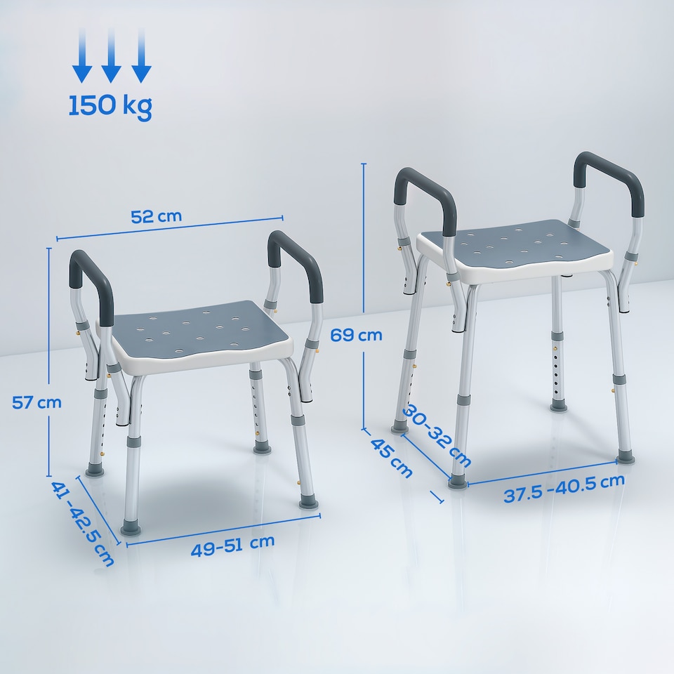 image 1 of HOMCOM Rust-Free Aluminium Bath Chair with Adjustable Height