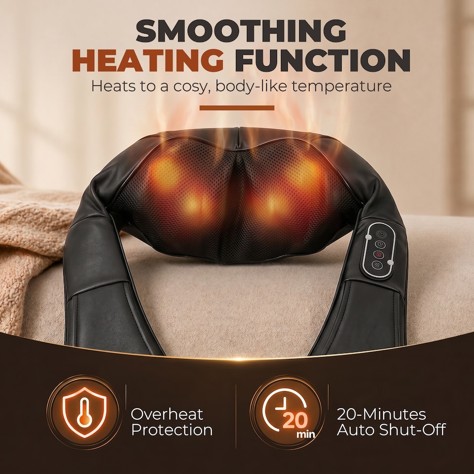 image 1 of HOMCOM Neck Massager with Heat, Deep Tissue Shiatsu 3D Kneading Massager