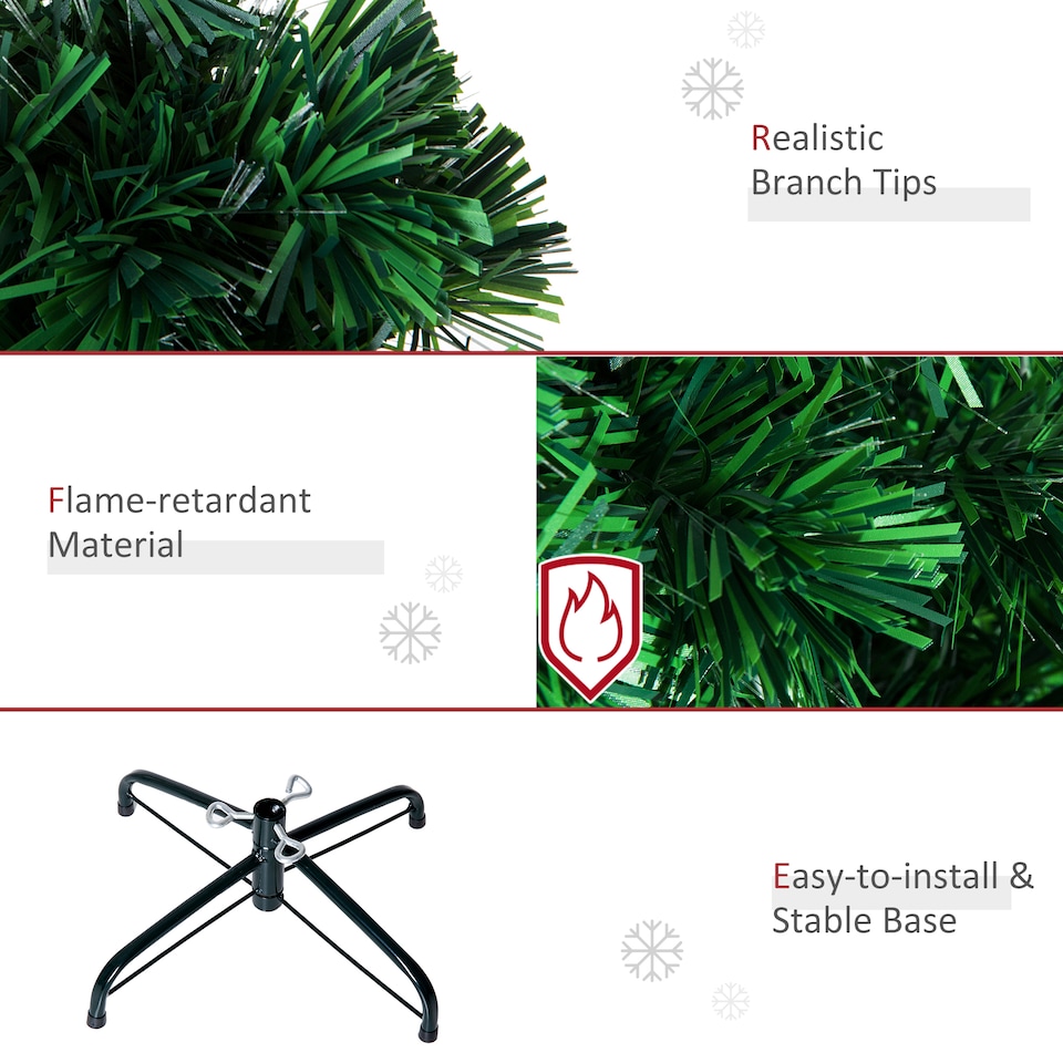 image 1 of HOMCOM 4FT Green Fiber Optic Full Lights Christmas Tree Multi LED Stars