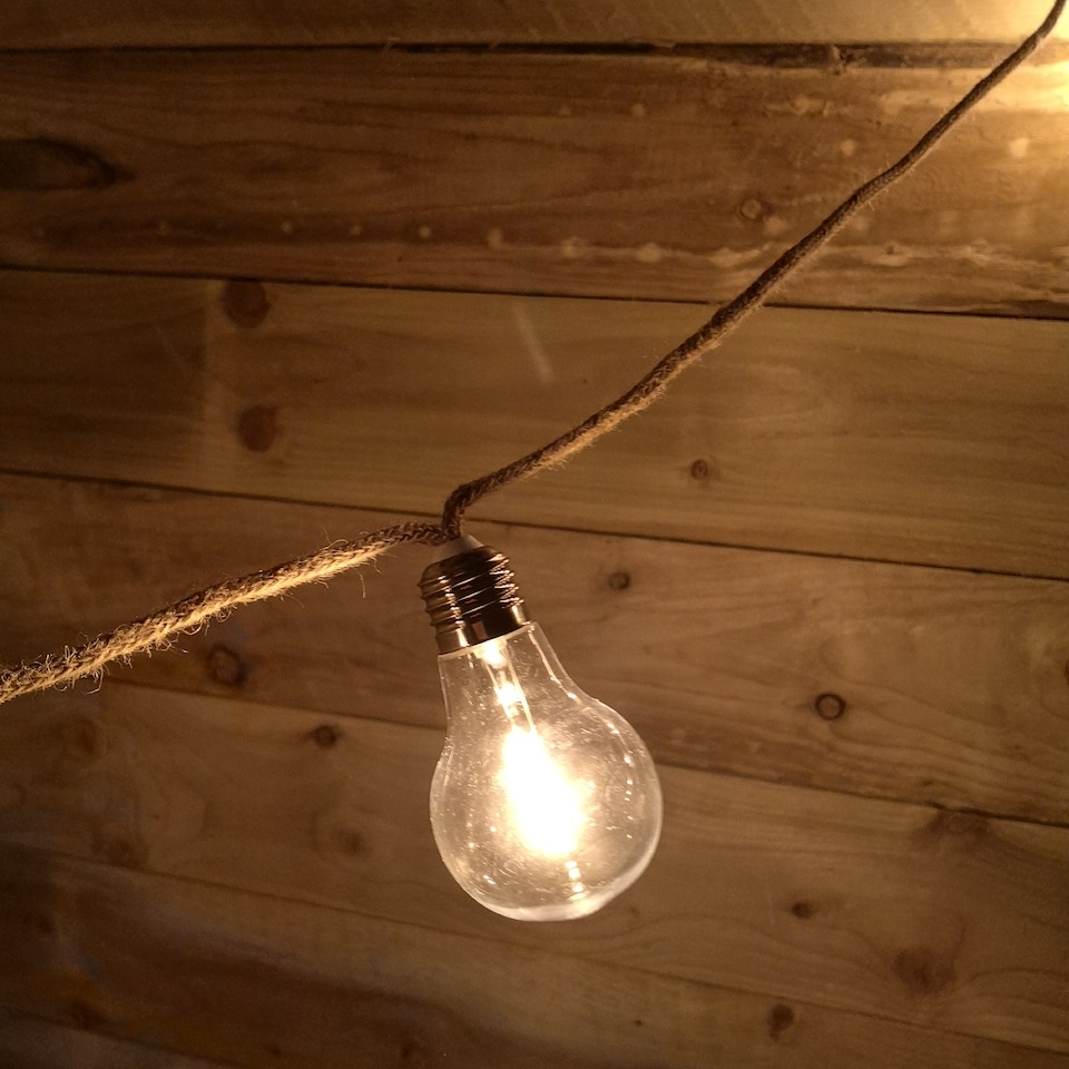 image 1 of 10 A60 Bulb 4.5m Jute Rope Party Festoon Outdoor Lights in Warm White | White | Warm White