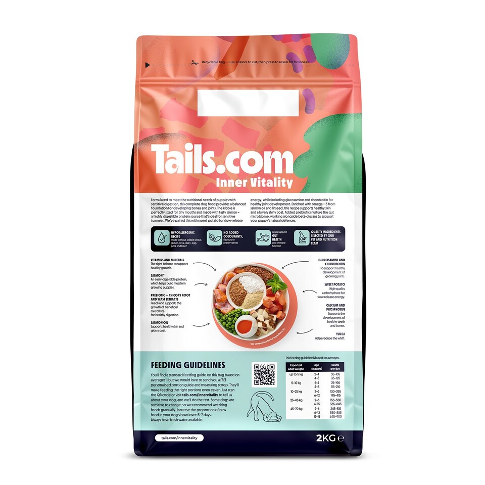 image 1 of 2kg Tails.com Inner Vitality Puppy Dry Dog Food Salmon Grain Free Hypoallergenic