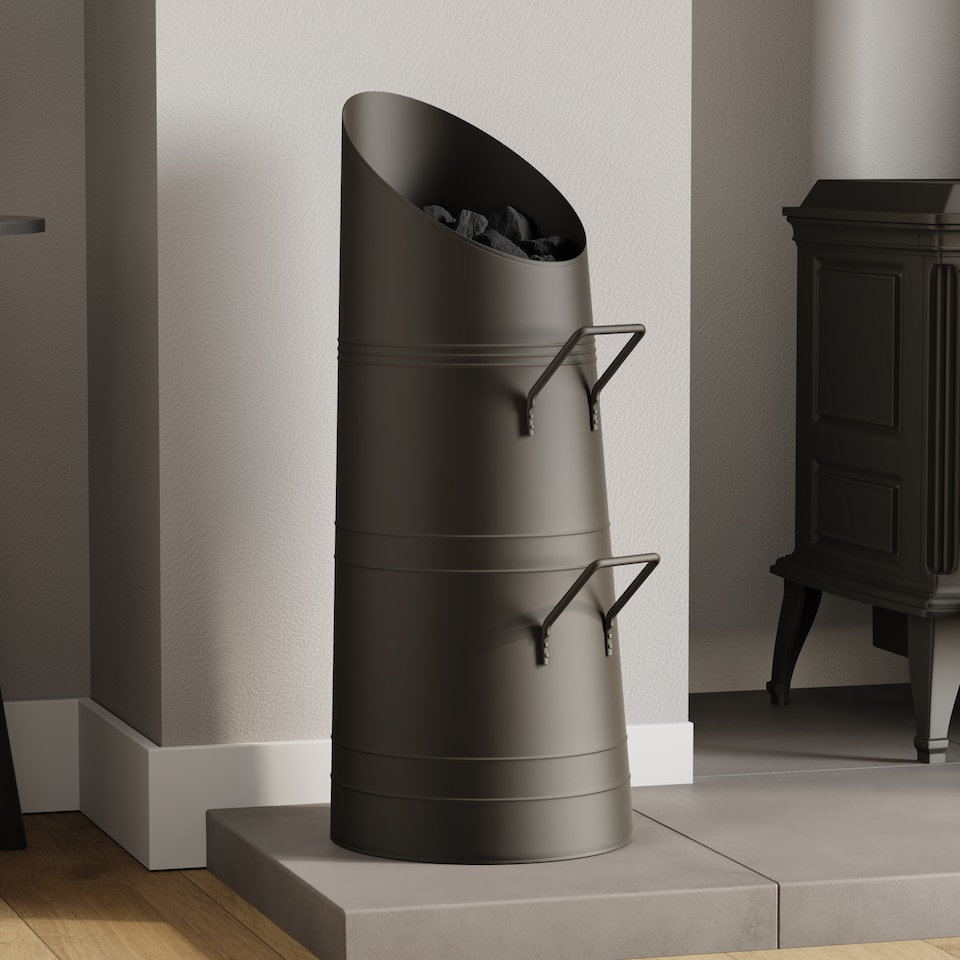 image 1 of Fire Vida Coal Hod Log Fire Storage Fireside Fireplace Accessory, Black