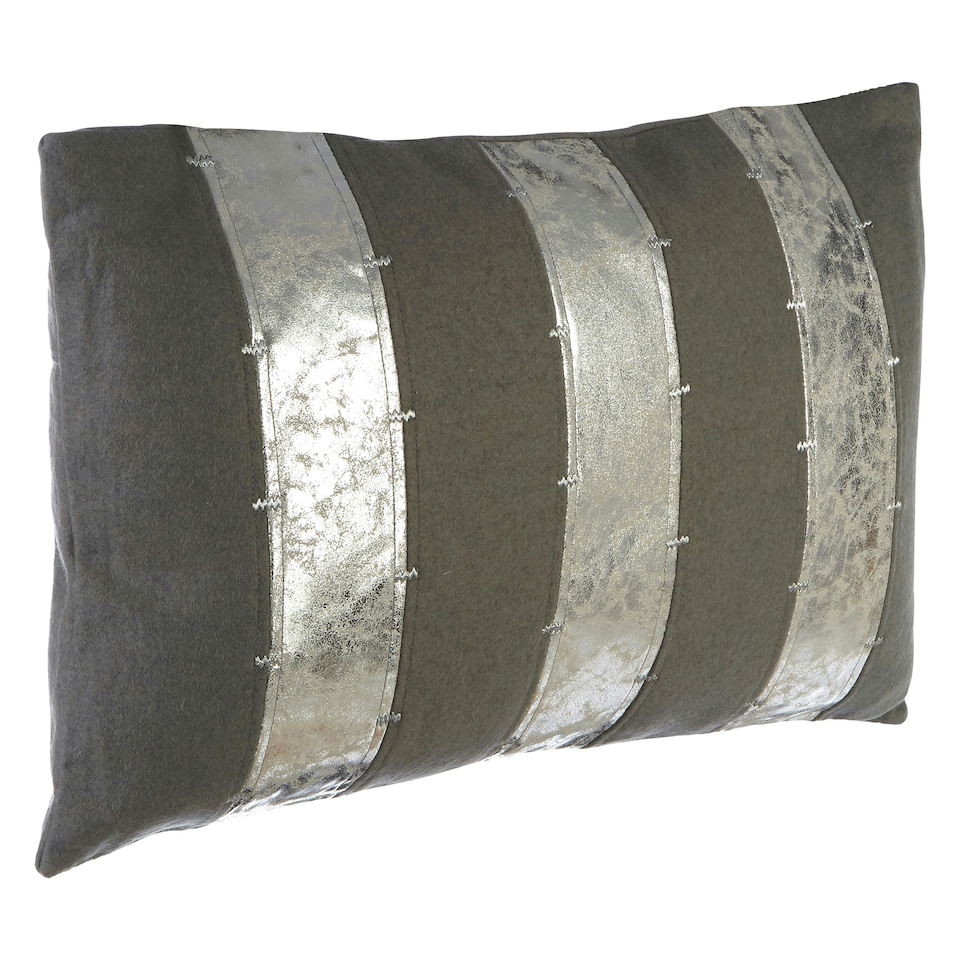 image 1 of Luxe Grey & Silver Cushion,Decorative Pillow Throw With Zigzag Stitching,Removable Leather Cushion Cover Silver
