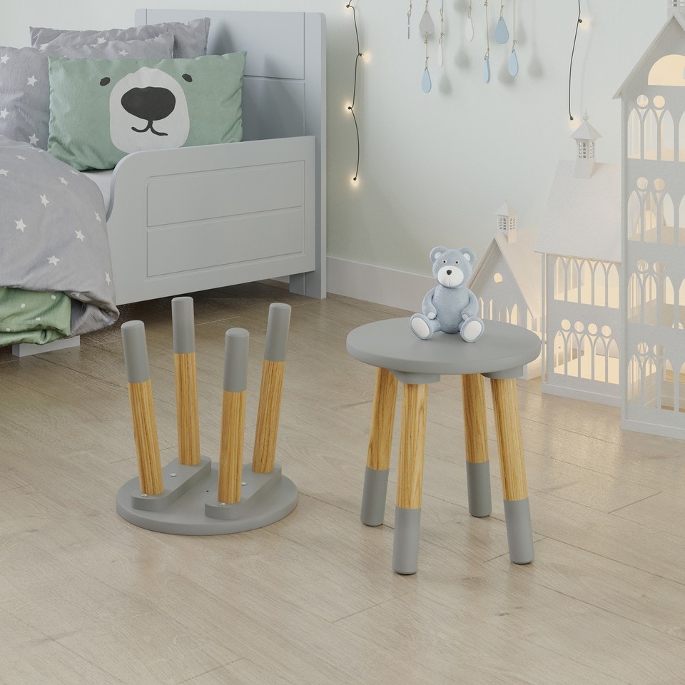 image 1 of Kids Wooden Round Table & Chair Set Toddlers Small Children Home Nursery Play | Multi | grey table with 2 chairs | 3