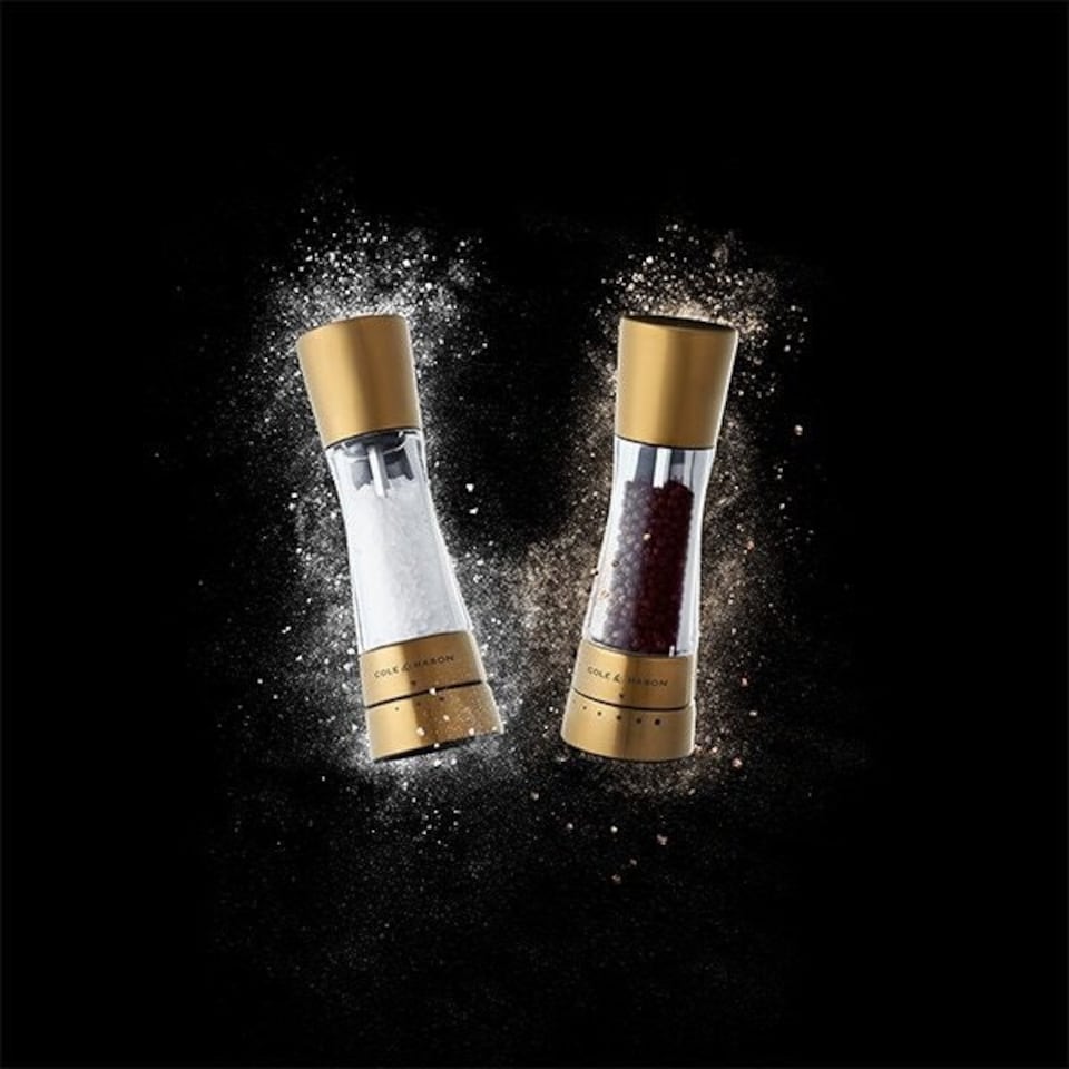 image 1 of Cole & Mason Gourmet Precision+ Derwent 190mm Clear & Matt Gold Salt & Pepper Mill Gift Set
