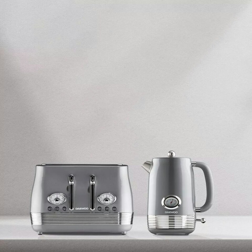 image 1 of Daewoo Denver Retro Kettle and Toaster Set 1.5L 3000W & 4-Slice Grey | Smoked Grey | 4-slice