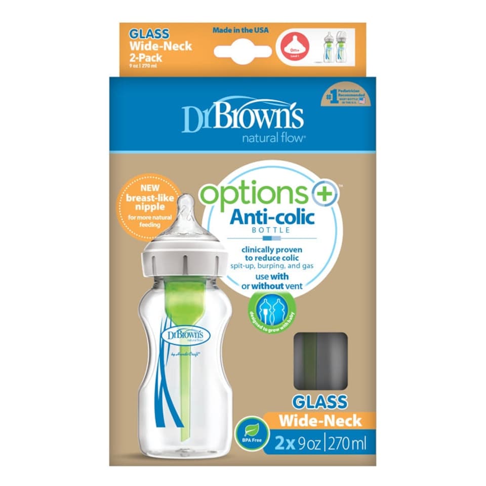 image 1 of Dr. Brown's Options+ Glass Bottle 270ml 2pk