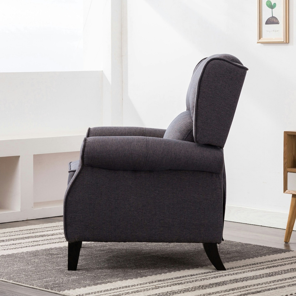 image 1 of Eaton Wing Back Fireside Herringbone Fabric Pushback Recliner Chair (Blue)