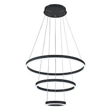 Living and Home Modern 3-Ring Aluminum LED Pendant Light | Black