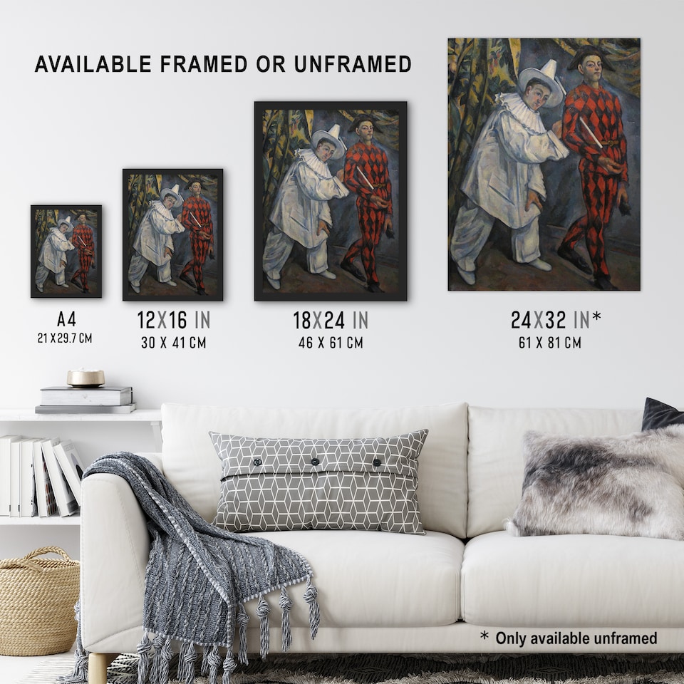 image 1 of Mardi Gras Pierrot Clown and Harlequin Cezanne Framed Wall Art Print 12X16"