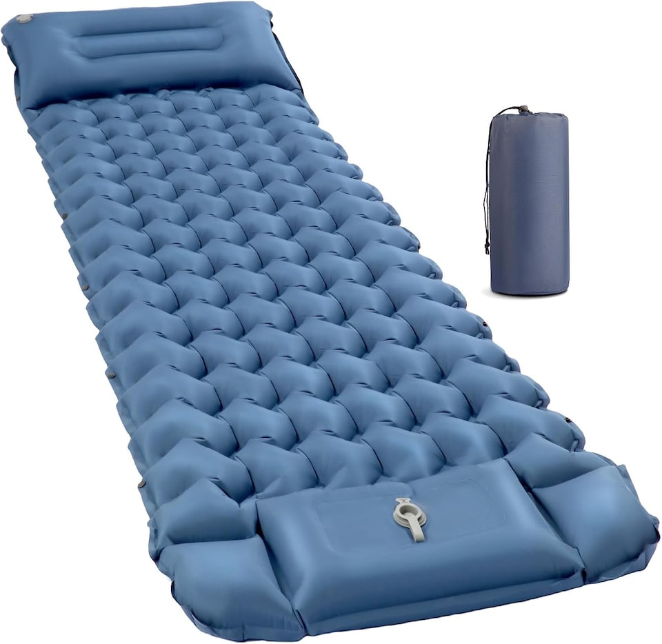 image 1 of Ultralight Inflatable Sleeping Mat with Built-in Pillow & Foot Pump | Blue | Blue
