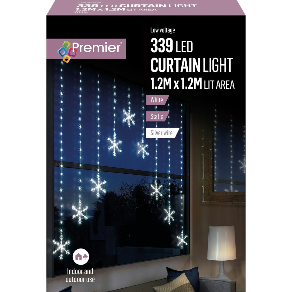 Premier Curtain Lights Snowflake LED White 1.2 x 1.2m