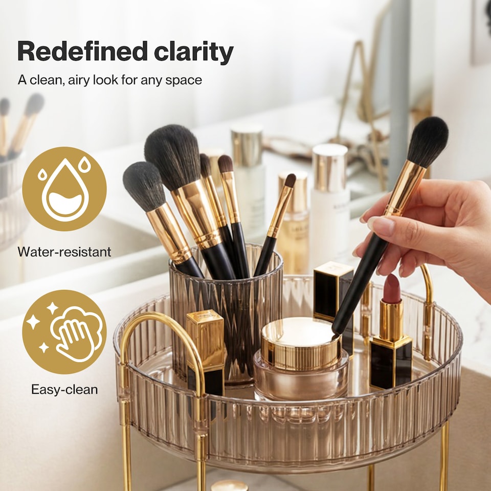 image 1 of ilus Makeup Organiser 360 Rotating Spinning 3 Tiers Cosmetic Organizer | Gold | Gold
